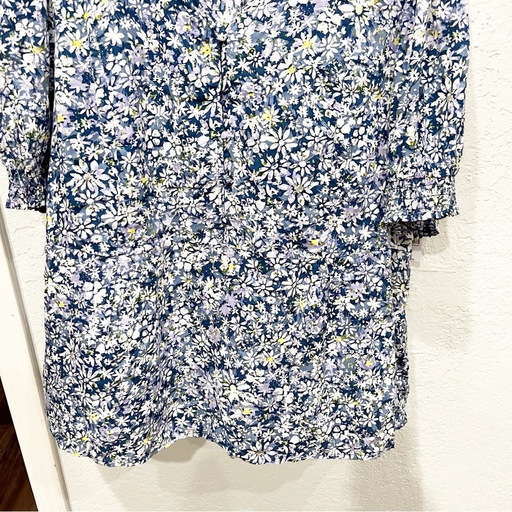 Lane Bryant Top Women's 24 Ditsy Floral Blue & White Button‎ Puff Sleeve NWT - Picture 4 of 10